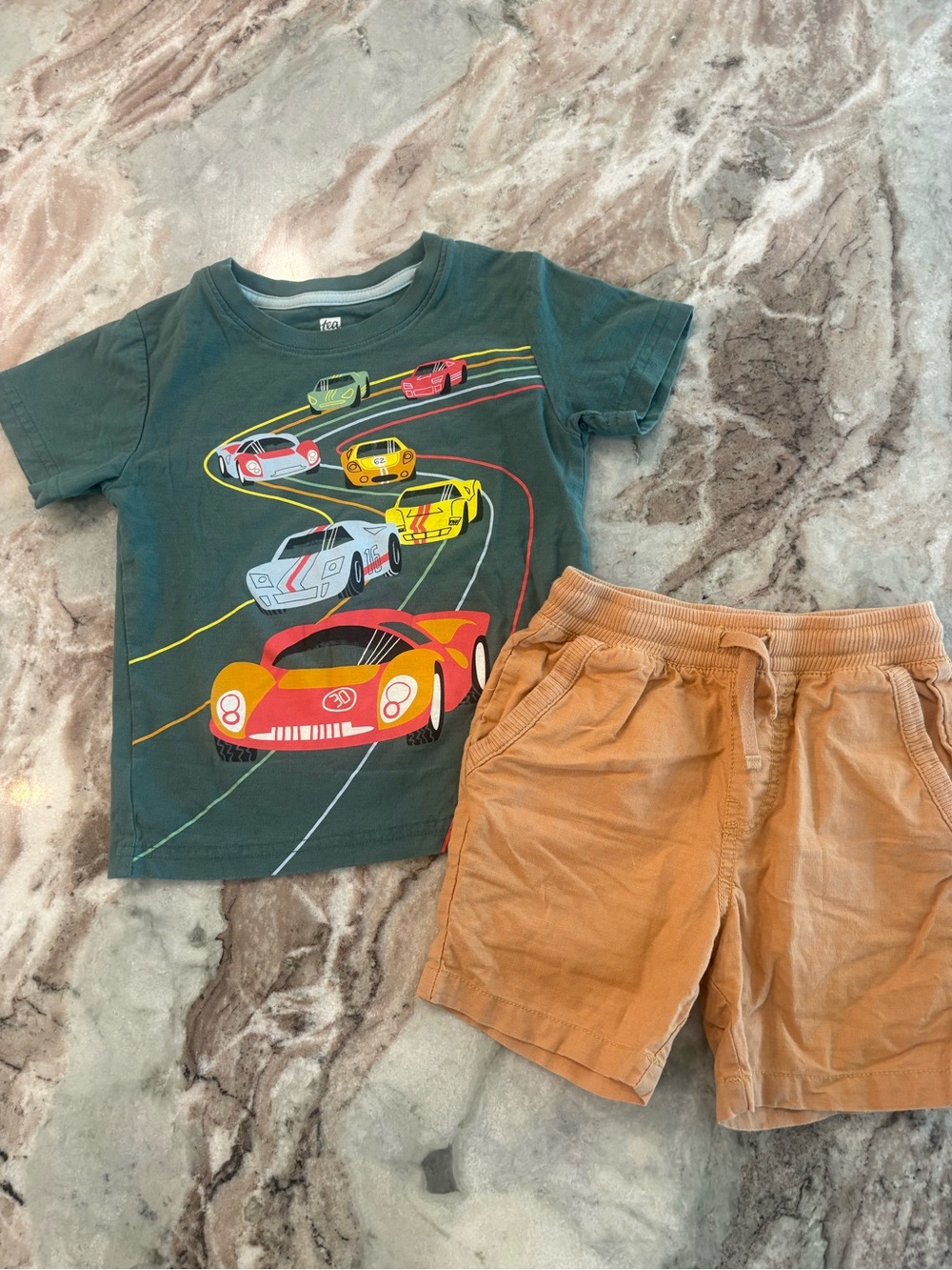 Tea Collection Boys T Shirt and Shorts Set Race Car Size 4 Bundle Short Sleeve